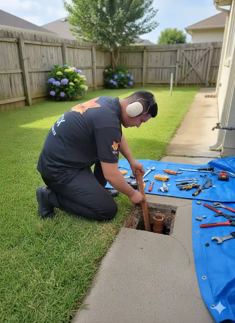 Técnico FOX realizando reparo na tubulação após a detecção